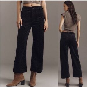 Anthropologie Maeve Colette Cropped Wide Leg Corduroy Pants Black Sz 24P PETITE